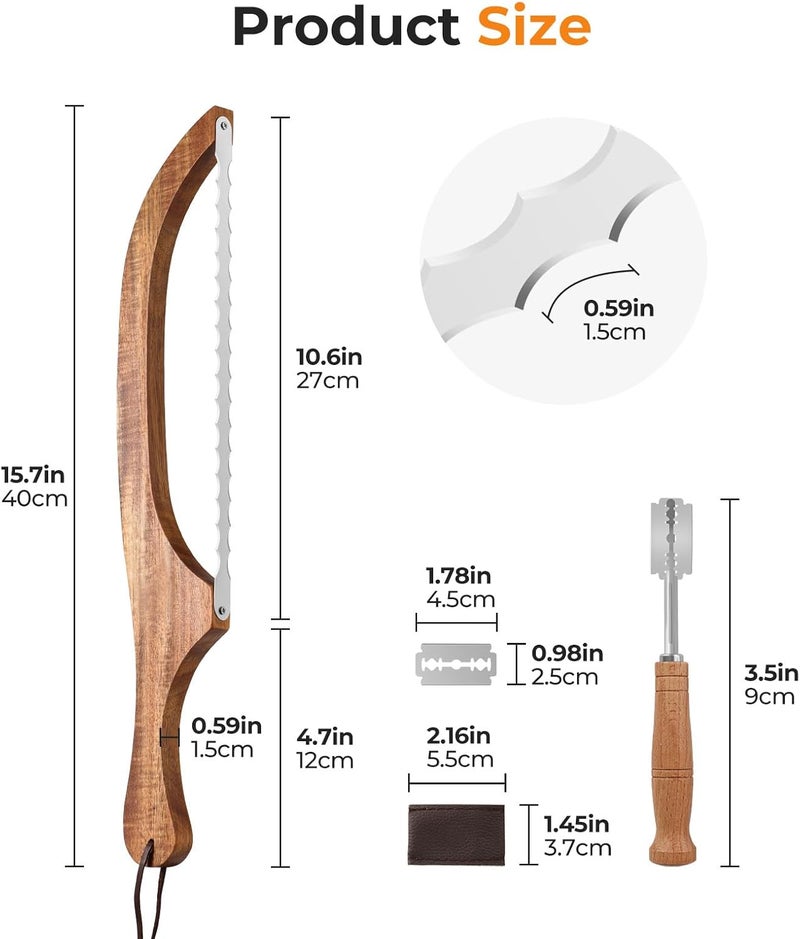 Mooues Bread Knife Set, Acacia Wood(15.7") - Double Serrated Bread Knife for Homemade Bagels, Baguettes and More - Sourdough Bread Slicer, Cuts Thin, Even Slices - Premium Stainless Steel - Image 2